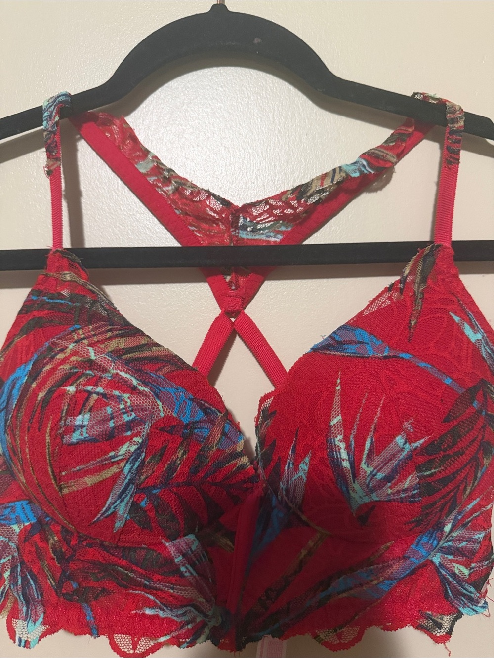 Red Floral Lace Push-Up Bra - Women Intimates